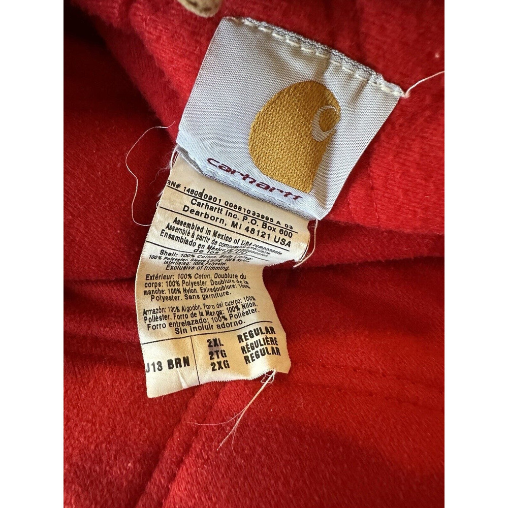 Distressed Carhartt Santa Fe Canvas Duck Coat Red Quilt Men's Size 2XL J13 BRN - Picture 8 of 15